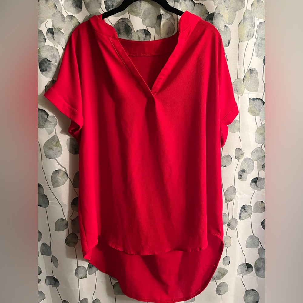 Women's Red V-Neck Blouse Size 2XL